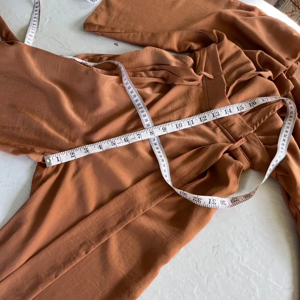 Baltic Born Santana Wide Leg Kimono Sleeves Belted Jumpsuit in Dark Camel Size S - Picture 8 of 9